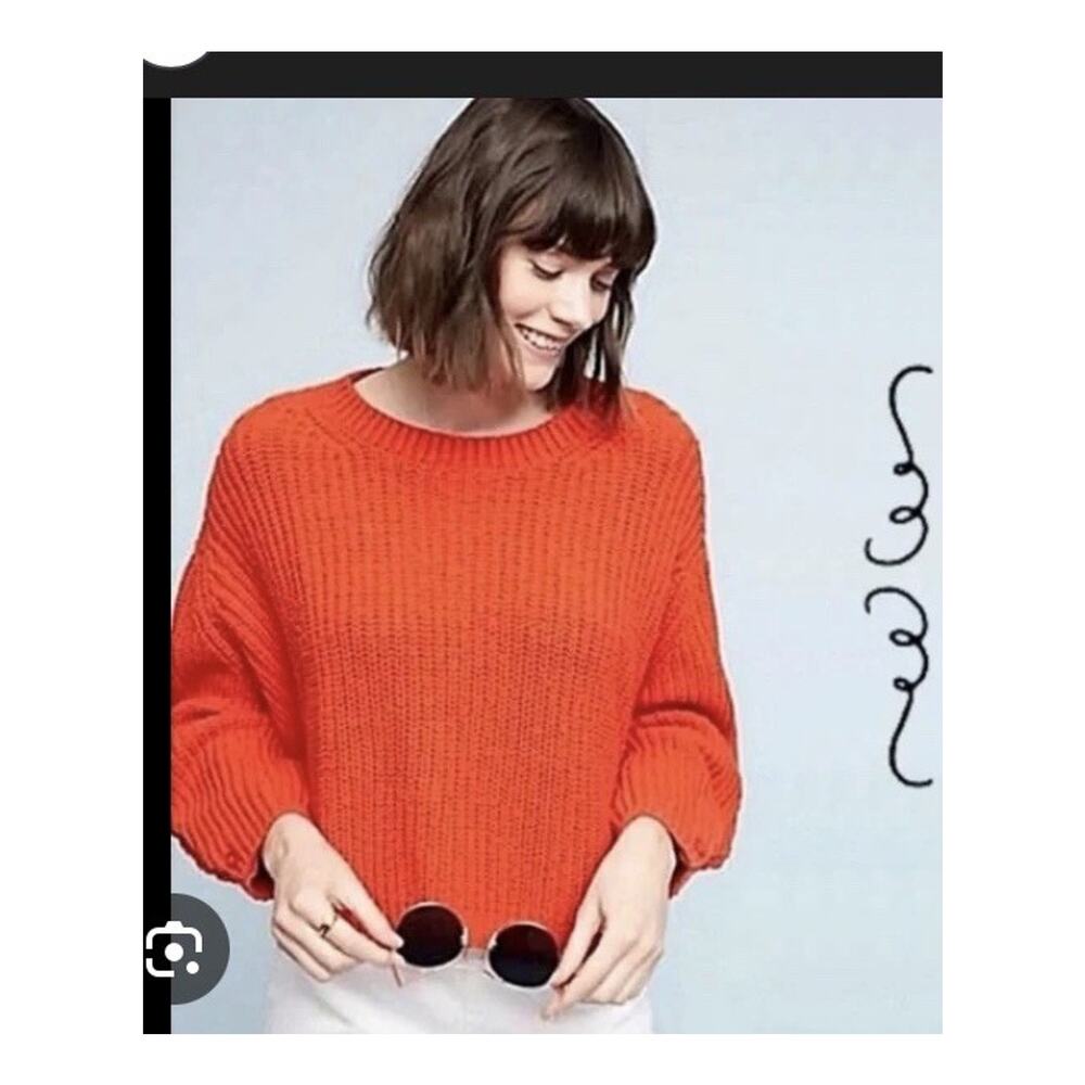 Moth Anthropologie Sweater Women Small Orange Ribbed Cropped Oversize Yak Blend